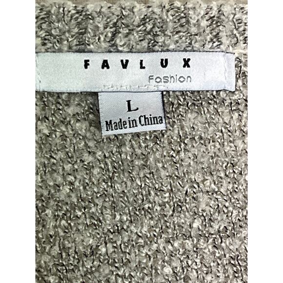 Favlux Oversized Striped Boucle Knit Sweater Gray Blue Mustard Large Cozy Soft - Picture 2 of 9